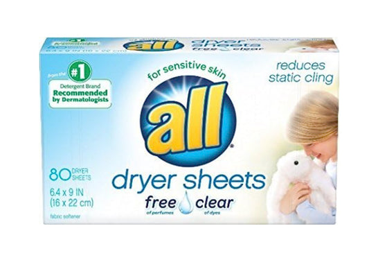 All Fabric Softener Dryer Sheets, Free and Clear, 80 Count (Pack of 2)
