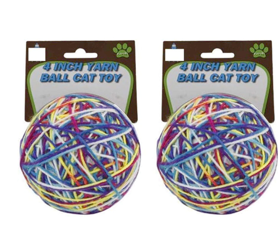 2 Pc Yarn Ball Bells Cat Toys Kitten Puppy Chase Round Play Rattle Colorful 4"